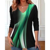 Women's T shirt Tee Graphic Abstract Yellow Red Blue Print Long Sleeve Daily Weekend Fashion V Neck Regular Fit Spring   Fall Lightinthebox - thumbnail