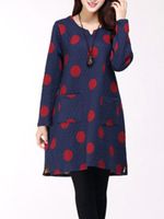 Literary Loose Dot Print Casual Dresses