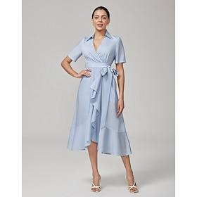 Classic Blue White Stripe Tencel Wrap Dress