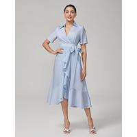 Classic Blue White Stripe Tencel Wrap Dress