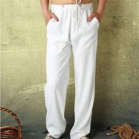 Men's Linen Pants Trousers Summer Pants Beach Pants Pocket Drawstring Elastic Waist Plain Comfort Breathable Daily Holiday Vacation Hawaiian Boho ArmyGreen Black Lightinthebox - thumbnail