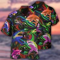 Men's Shirt Summer Hawaiian Shirt Shark Graphic Prints Turndown Rainbow Casual Holiday Short Sleeve Button-Down Print Clothing Apparel Tropical Fashion Hawaiian Soft miniinthebox - thumbnail