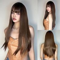 Synthetic Wig Uniforms Career Costumes Princess Straight kinky Straight Layered Haircut With Bangs Machine Made Wig 26 inch Dark Brown Synthetic Hair Women's Cosplay Party Fashion Dark Brown Natural Lightinthebox