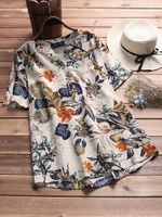 Vintage Flower Printed Short Sleeve V-Neck T-Shirt