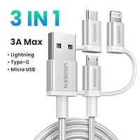 UGREEN MFi USB C to Lightning Micro USB Cable 3A Fast Charging 3 in 1 For iPhone 14 13 12 Pro Max Xiaomi Samsung miniinthebox