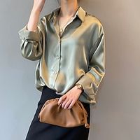 Shirt Blouse Women's Black White Green Solid / Plain Color Button Office Daily Fashion Shirt Collar Regular Fit S miniinthebox - thumbnail