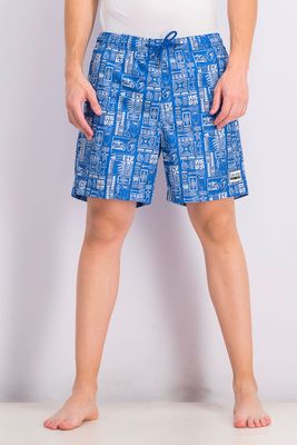 Mens Hawaiian Tatto 8 Inseam Swim Short  Blue
