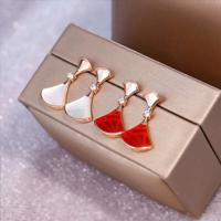 Carnelian fan-shaped earrings female 2019 new wild simple net red white mother-of-pearl skirt silver needle earrings jewelry