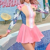 Women's Rash guard Swimsuit Waterproof UV Sun Protection UPF50 Long Sleeve Spandex Swimwear Swimsuit 2 Piece Swimming Surfing Beach Water Sports Floral Summer Spring Autumn Lightinthebox - thumbnail