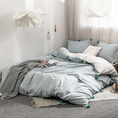 Linen Duvet Cover - Linen Cotton Blend Duvet Cover Set, Spa Blue Linen Duvet Cover, Comforter Sold Separately hot bedding miniinthebox