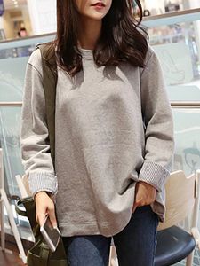 Casual Round Neck Loose Solid Color Sweatshirt