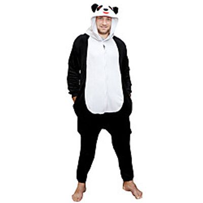 Men's Button Panda Polyester Loungewear Bodysuits Casual Funny Cartoon Hoodie Home XS Black  Long Sleeve Lightinthebox