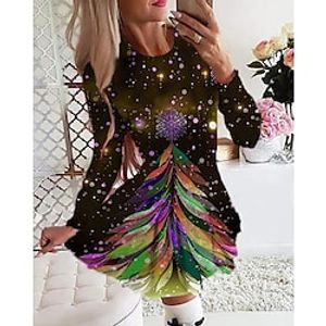 Women's Christmas Swing Dress  Short Mini Dress Green Brown Long Sleeve Print Snowflake Pleated Print Fall Winter Crew Neck Stylish Romantic 2022 S M L XL 2XL 3XL 4XL 5XL 6XL Lightinthebox