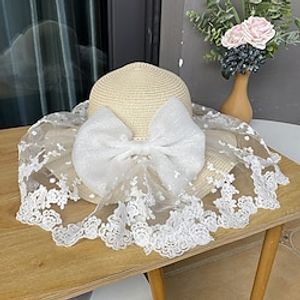 Hats Headwear Net Straw Bucket Hat Floppy Hat Straw Hat Casual Holiday Vintage Elegant With Bowknot Lace Headpiece Headwear Lightinthebox