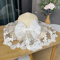 Hats Headwear Net Straw Bucket Hat Floppy Hat Straw Hat Casual Holiday Vintage Elegant With Bowknot Lace Headpiece Headwear Lightinthebox - thumbnail