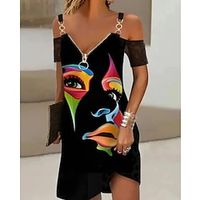 Women's Sheath Dress Short Mini Dress Black Short Sleeve Print Print Spring Summer V Neck Fashion Modern 2022 S M L XL XXL 3XL Lightinthebox - thumbnail