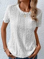 Round Neck Loose Casual Solid Color Hollow Short-sleeved Blouse