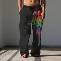 Men's Linen Pants Elastic Waist Animal Bird Comfort Full Length Outdoor Streetwear Hawaiian Casual Black Micro-elastic Lightinthebox