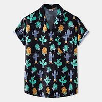 Men's Shirt 3D Print Graphic Prints Fruit Print Short Sleeve Vacation Tops Hawaiian Navy Blue Lightinthebox - thumbnail