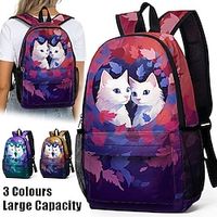 Women's Backpack School Bag Bookbag 3D Print Commuter Backpack School Outdoor Daily Cat Polyester Large Capacity Lightweight Durable Zipper Print Yellow Red Purple miniinthebox