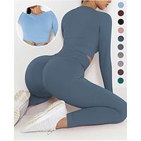 Women's Yoga Suit 2 Piece Thumbhole Solid Color Clothing Suit Dark Grey Black Spandex Yoga Fitness Gym Workout Breathable Quick Dry Soft Sport Activewear Stretchy Lightinthebox - thumbnail