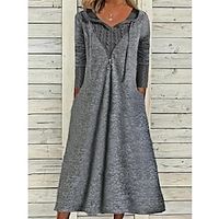 Women's Casual Dress Hoodie Dress Midi Dress Dark Gray 3/4 Length Sleeve Pure Color Ruched Zipper Fall Winter Hooded Stylish Casual 2022 S M L XL XXL 3XL miniinthebox - thumbnail