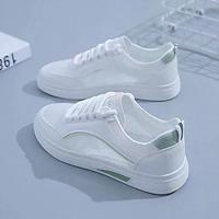 Women's Sneakers Flyknit Shoes Daily Color Block Lace-up Flat Heel Round Toe Casual Walking Tissage Volant Lace-up White / Blue White / Green Lightinthebox - thumbnail