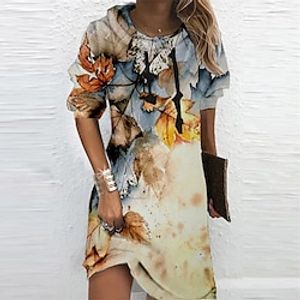 Women's Hoodie Dress Winter Dress Beige Long Sleeve Floral Print Winter Fall Hooded Vacation Casual Fall Dress 2022 S M L XL XXL 3XL Lightinthebox