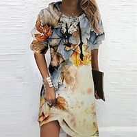 Women's Hoodie Dress Winter Dress Beige Long Sleeve Floral Print Winter Fall Hooded Vacation Casual Fall Dress 2022 S M L XL XXL 3XL Lightinthebox - thumbnail