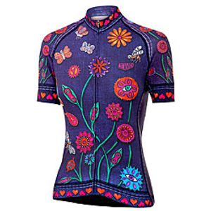 21Grams Women's Short Sleeve Cycling Jersey Summer Spandex Polyester Violet Floral Botanical Bird Bike Top Mountain Bike MTB Road Bike Cycling Breathable Reflective Strips Back Pocket Sports Clothing Lightinthebox