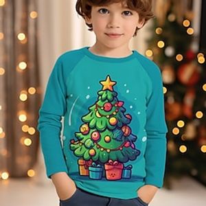 Christmas Boys 3D Christmas Tree Raglan Sleeve Shirt Long Sleeve 3D Print Fall Winter Sports Fashion Streetwear Polyester Kids 3-12 Years Crew Neck Outdoor Casual Daily Regular Fit Lightinthebox