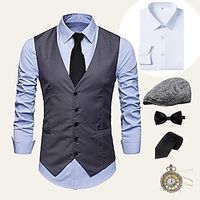 Retro Vintage Roaring 20s 1920s Outfits Shirt Waistcoat Beret Hat Newsboy Cap Gentleman Gangster Men's Cosplay Costume Halloween Party  Evening Prom Festival Vest Lightinthebox - thumbnail