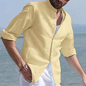Men's Shirt Solid Color Button-Down Half Sleeve Casual Tops Lightweight Casual Fashion Breathable White Black Yellow Lightinthebox