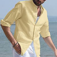 Men's Shirt Solid Color Button-Down Half Sleeve Casual Tops Lightweight Casual Fashion Breathable White Black Yellow Lightinthebox - thumbnail