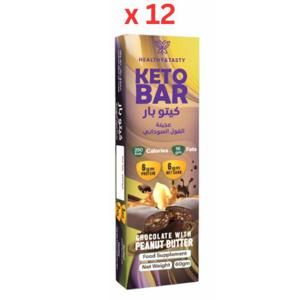 Healthy & Tasty Keto Bar Chocolate Peanut Butter 60 G, Box Of 12, Ketogenic Weight Loss Supplement, No Added Sugar, Wheat Free, 6G Protein, 250 Kcal, 16G Fat, 6G Net Carbs