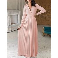 A-Line Mother of the Bride Dress Formal Wedding Guest Elegant V Neck Floor Length Chiffon Long Sleeve with Pleats 2023 Lightinthebox - thumbnail