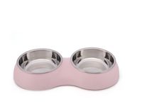 Double Dining Pet Feedrer With Stainless Steel Bowl & Non Slip Rubber Bottom pink For Cats And Dogs - 33X17.6X5cm