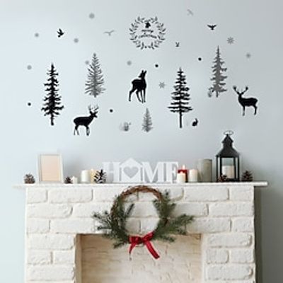 Christmas Tree Elk Christmas Festive Atmosphere Cartoon Wall Stickers Can Be Removed Living Room Bedroom Children's Room Home Decoration Background Wall Stickers miniinthebox