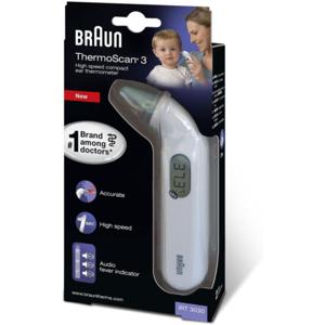 Braun Thermoscan 3 Compact Ear Thermometer For Whole Family. 1 Second Reading, Audio Fever Indicator, Lcd Display, Suitable For Borns, Memory, Auto Shut-Off