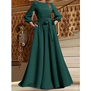 Women's Party Dress Christmas Dress Swing Dress Long Dress Maxi Dress Black Wine Red 34 Length Sleeve Pure Color Lace up Spring Fall Winter Crew Neck Fashion Winter Dress Christmas Wedding Guest Lightinthebox