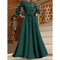 Women's Party Dress Christmas Dress Swing Dress Long Dress Maxi Dress Black Wine Red 34 Length Sleeve Pure Color Lace up Spring Fall Winter Crew Neck Fashion Winter Dress Christmas Wedding Guest Lightinthebox - thumbnail