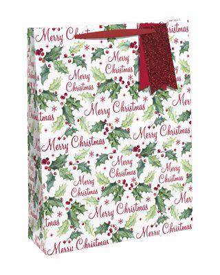 Homesmiths Christmas Holly Script Bottle Bag