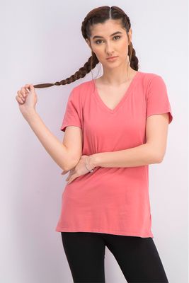 Womens V-Neck Tee Dull Red Womens V-Neck Tee Dull Red