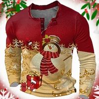 Graphic Snowman Bells Fashion Designer Casual Men's 3D Print Henley Shirt Waffle T Shirt Sports Outdoor Holiday Festival Christmas T shirt Yellow Red Long Sleeve Henley Shirt Spring   Fall Clothing Lightinthebox - thumbnail