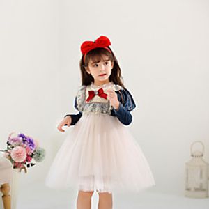 Kids Little Girls' Dress Color Block A Line Dress Birthday Sports  Outdoor Ruched Mesh Lace White Knee-length Long Sleeve Princess Costume Dresses Fall Winter Regular Fit 2-8 Years miniinthebox