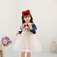 Kids Little Girls' Dress Color Block A Line Dress Birthday Sports  Outdoor Ruched Mesh Lace White Knee-length Long Sleeve Princess Costume Dresses Fall Winter Regular Fit 2-8 Years miniinthebox - thumbnail