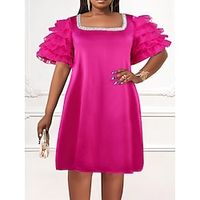 Women's Party Dress Wedding Guest Dress Peplum Dresses Mini Dress Fuchsia Short Sleeve Pure Color Ruffle Spring Fall Winter Square Neck Fashion Winter Dress Wedding Guest Evening Party 2023 S M L XL Lightinthebox - thumbnail