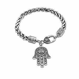 qepol hamsa hand of fatima silver bracelet - evil eye protection silver tone alloy charm jewelry lucky love pendant friendship handmade bracelet men women (silver) Lightinthebox