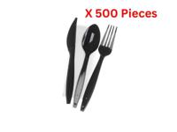 Hotpack Medium Duty Black Cutlery Set Spoon Fork Knife Napkin 500 Pieces - CPMDB