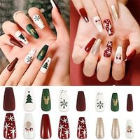 24Pcs Christmas Press on Nails Medium Fake Nails with Self-Adhesive Jelly Nail Glue Tabs, Red Green Artificial Nails Acrylic Full Cover Nail False Fingernails for Women (Gift Style) Lightinthebox - thumbnail